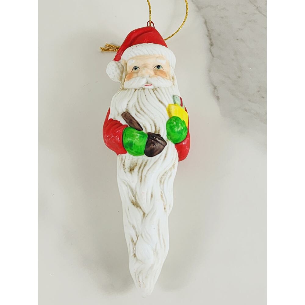 Santa Claus Icicle Head Long Beard Ornament 5" Christmas 80's Ceramic Holidays